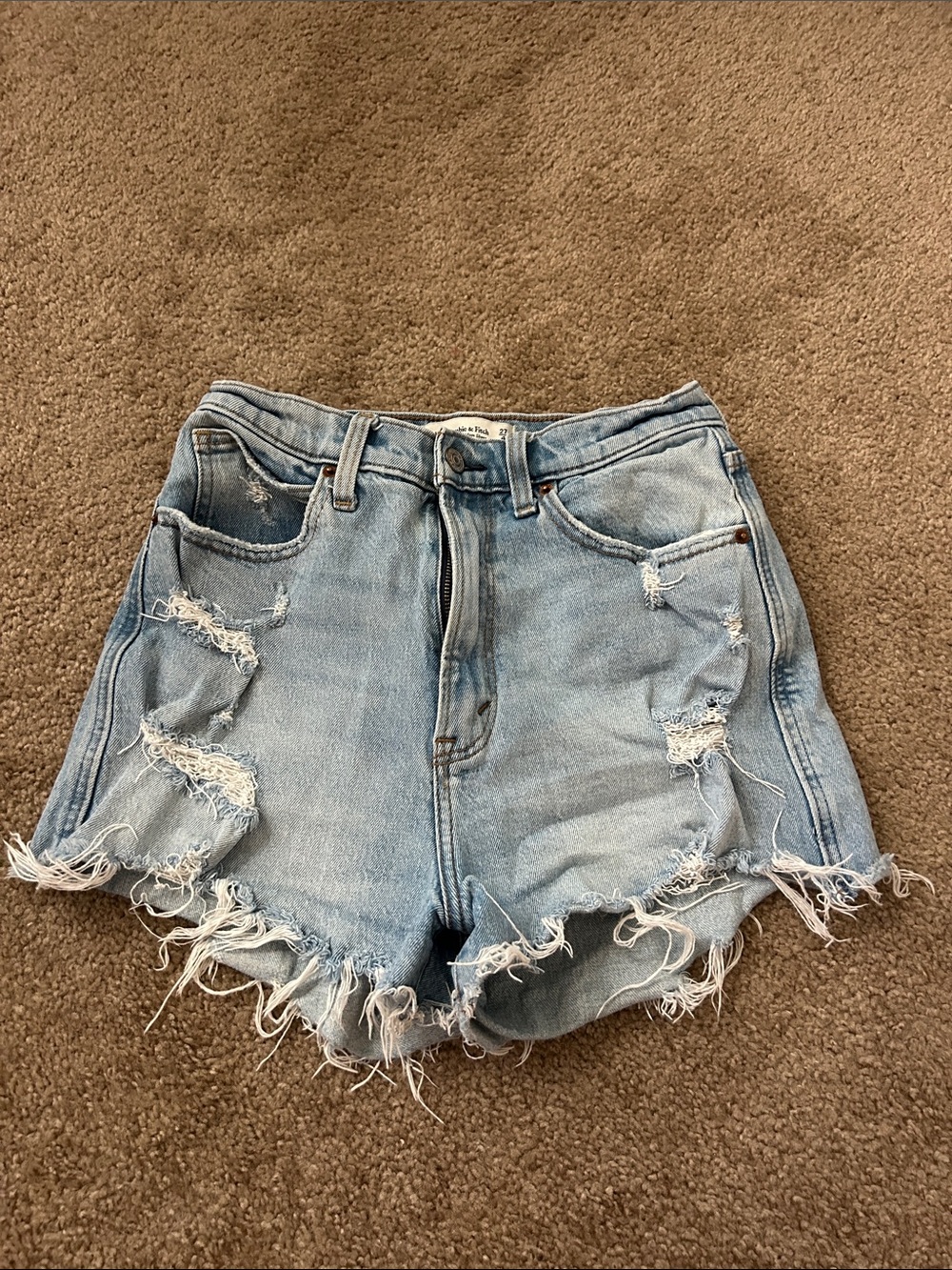 Abercrombie & Fitch Light Blue Distressed High-Rise Denim Shorts